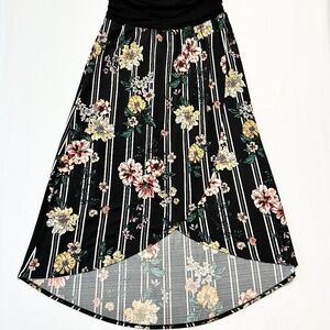 Apt. 9 Asymmetrical Skirt Women’s Size XL Black Floral Ruched Waist